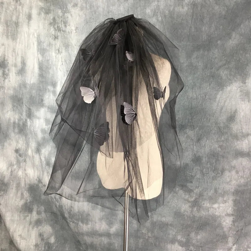 Gothic Black Veil for Halloween, Bride Taking Pictures, Bridal Catwalk, Retro - product image 2