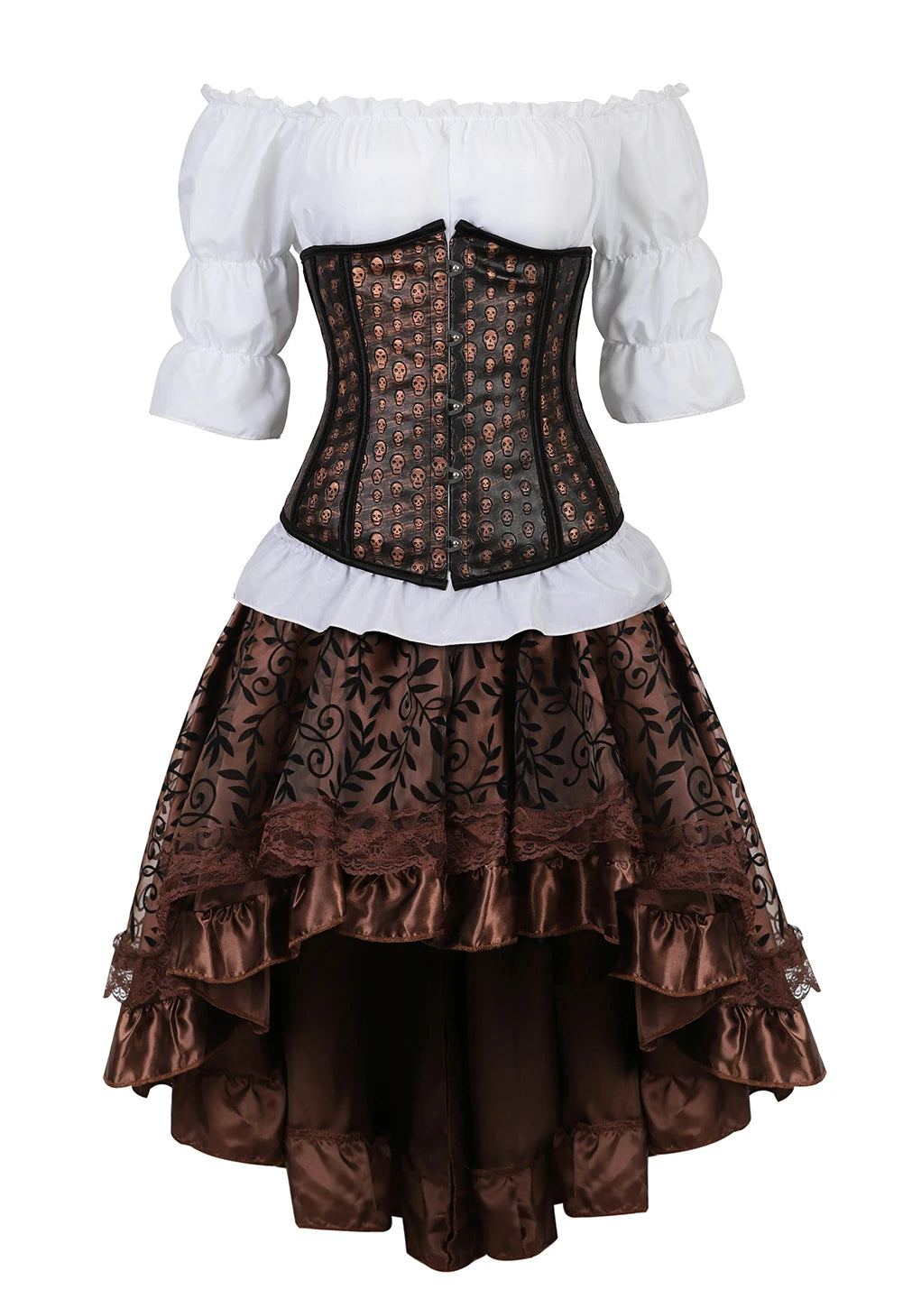 Steampunk Corset Dress Brown Pirate Costume Woman Skirt Plus Size Gothic Underbust