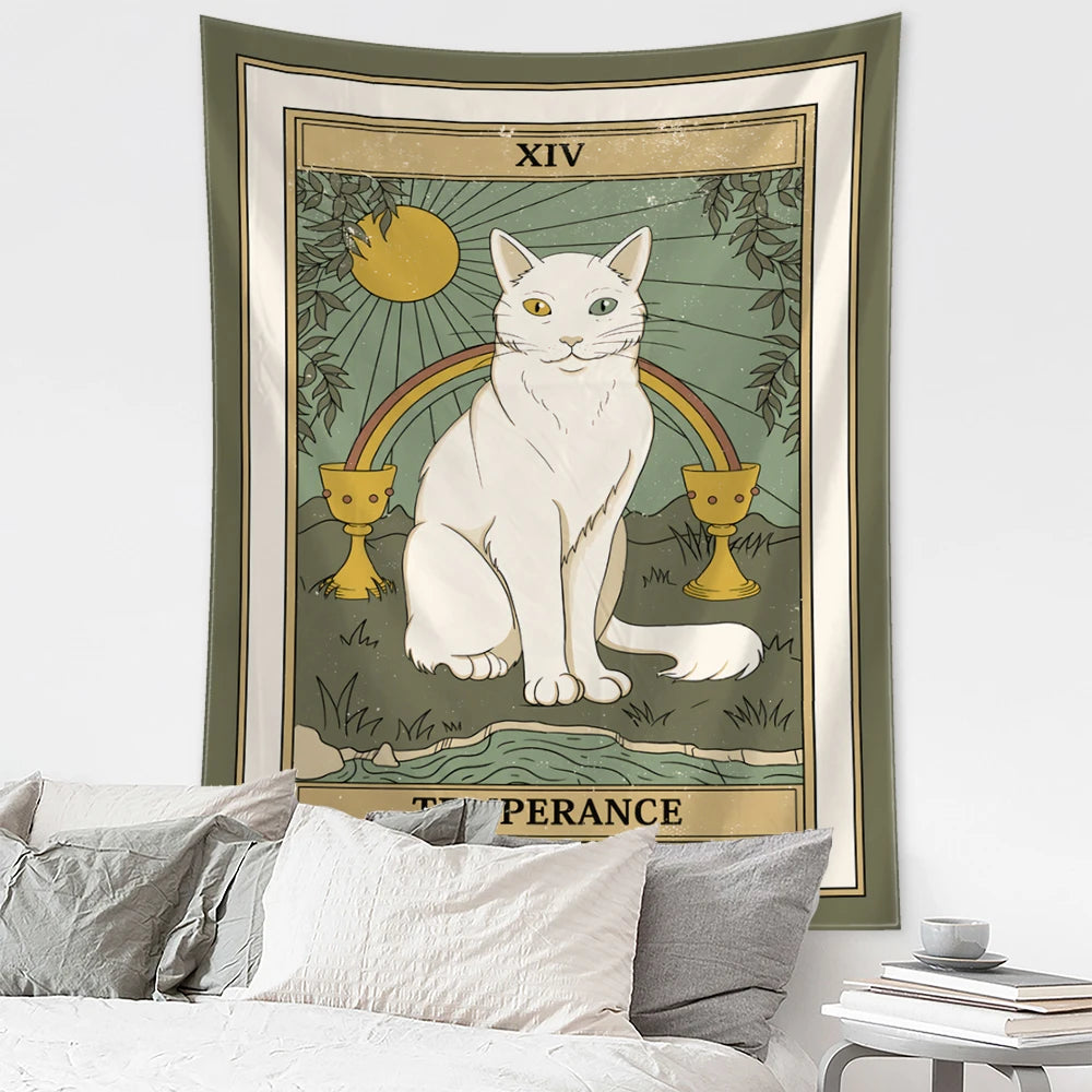 Mystical Cat Tarot Witchcraft Tapestry