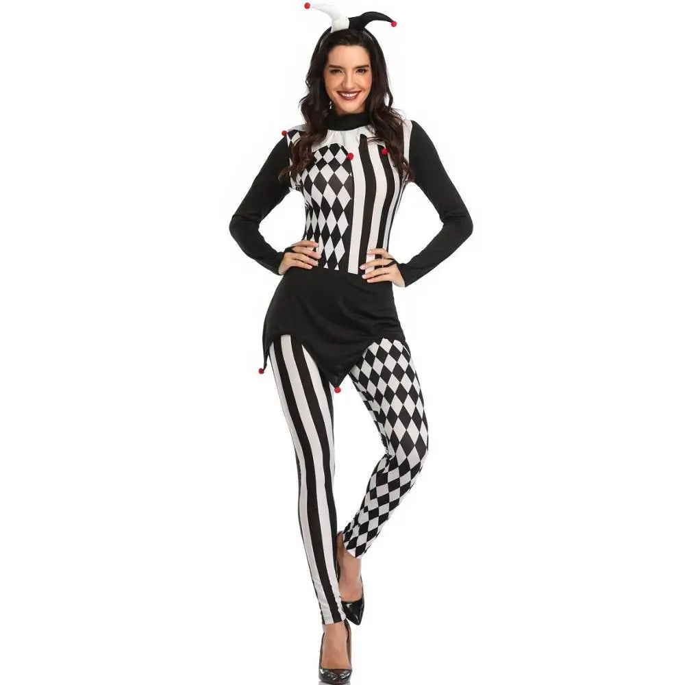 Women Killer Clown Costume Adult Costume Terror Clown Jumpsuits Halloween Scary White - View 4