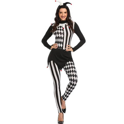 Women Killer Clown Costume Adult Costume Terror Clown Jumpsuits Halloween Scary White - View 4