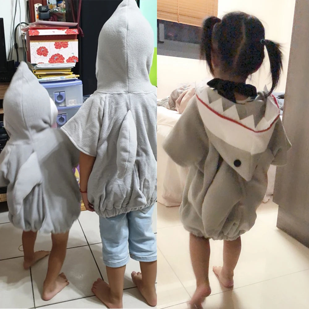 Eraspooky 1-6T Gray Shark Cosplay Hoodie Halloween Costume For Boy Toddler Christmas Fancy Dress Girl Sharks Candy Bag