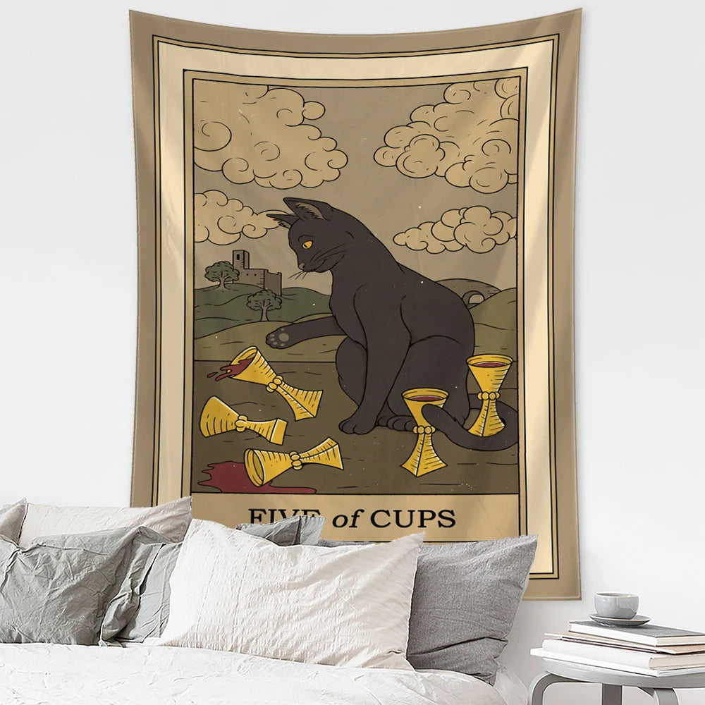 Mystical Cat Tarot Witchcraft Tapestry