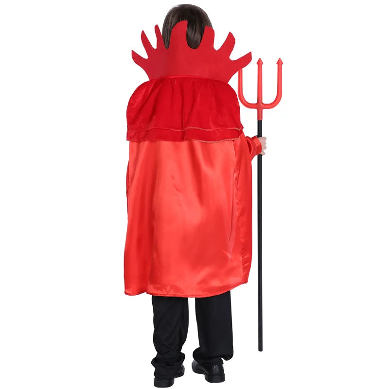 Boys Red Demon Costume – Kids Devil Cloak, Top & Pants
