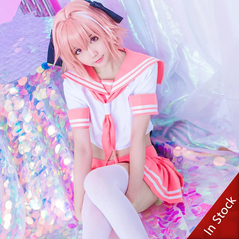 SBluuCosplay Fate Apocrypha Rider Astolfo Costume for Men JK School Uniform Sailor Suit - Costume with Wig / L