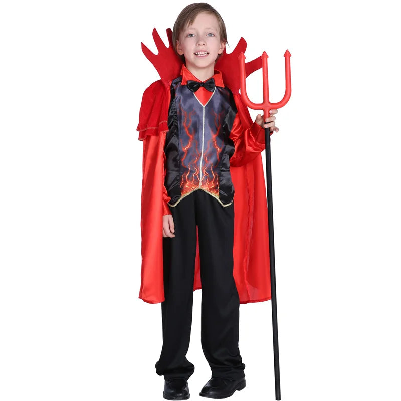 Boys Red Demon Costume – Kids Devil Cloak, Top & Pants