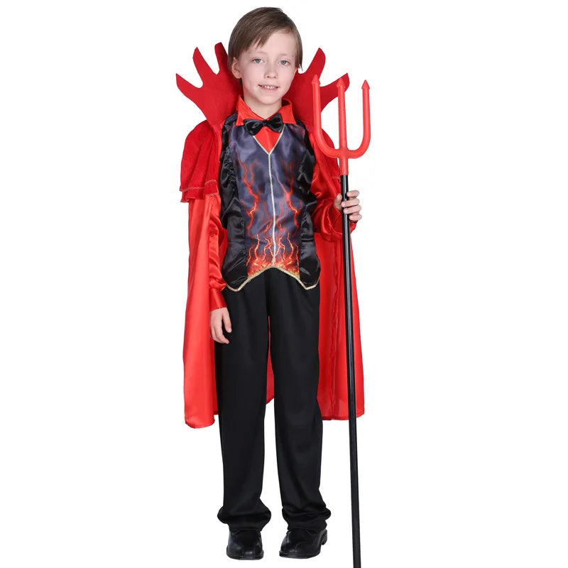 Boys Red Demon Costume – Kids Devil Cloak, Top & Pants
