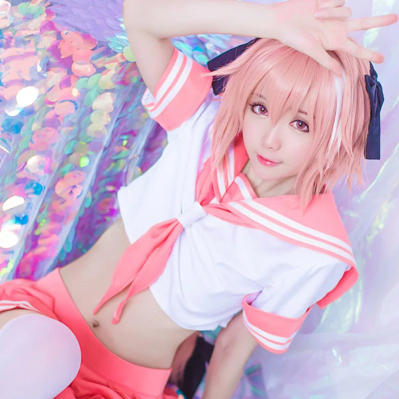 SBluuCosplay Fate Apocrypha Rider Astolfo Costume for Men JK School Uniform Sailor Suit - Costume with Wig / S
