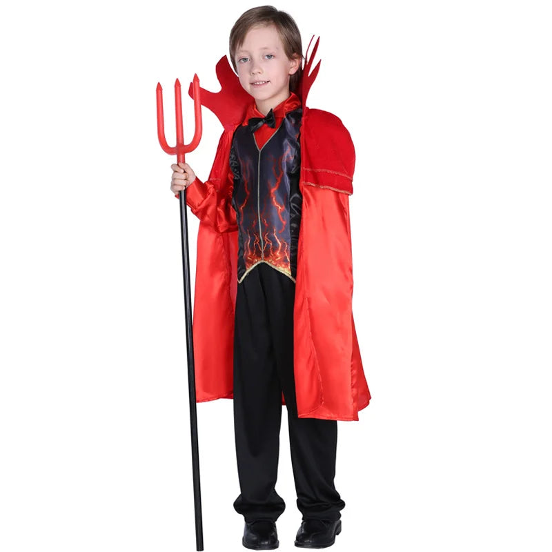 Boys Red Demon Costume – Kids Devil Cloak, Top & Pants