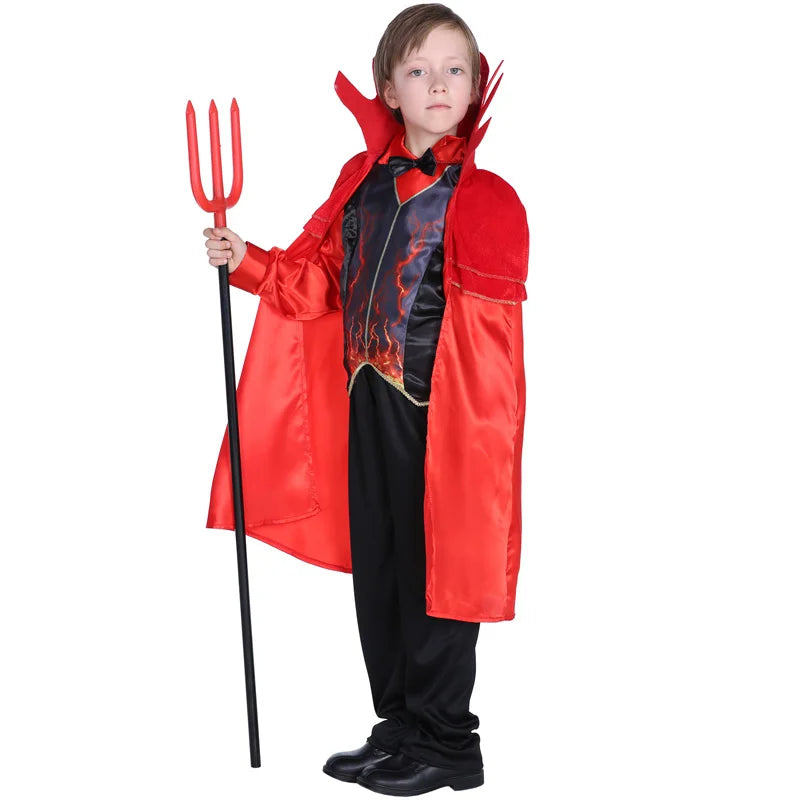 Boys Red Demon Costume – Kids Devil Cloak, Top & Pants