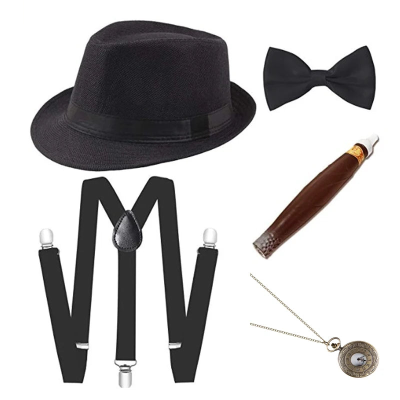 1920S Mens Great Gatsby Accessories Set Roaring 20s 30s Retro Gangster Costume tie