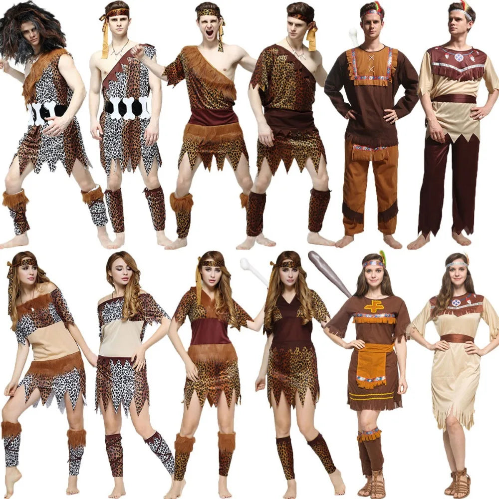 Adult Halloween Cosplay Costumes Indian Primitive Macho Caveman Costume for Men Women Purim Party Mardi Gras - product image 4