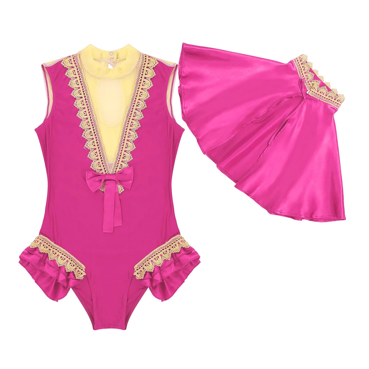 Women's Showman Circus Outfit Shiny Satin Cape Top + Sleeveless High Cut Costume - alternate view 7