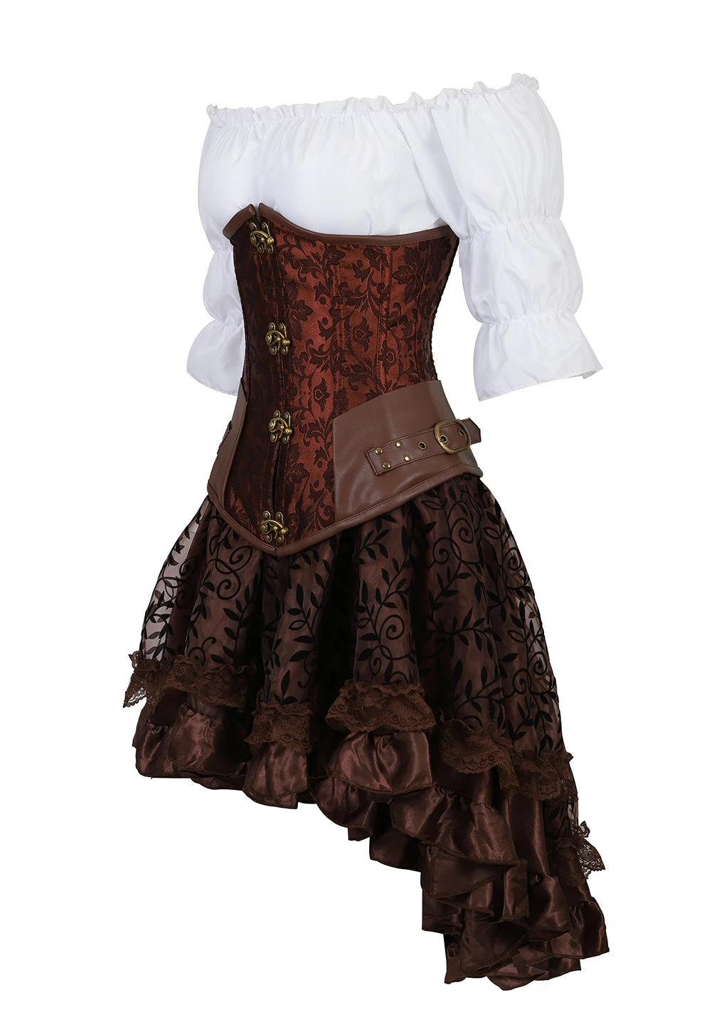 Steampunk Corset Dress Brown Pirate Costume Woman Skirt Plus Size Gothic Underbust