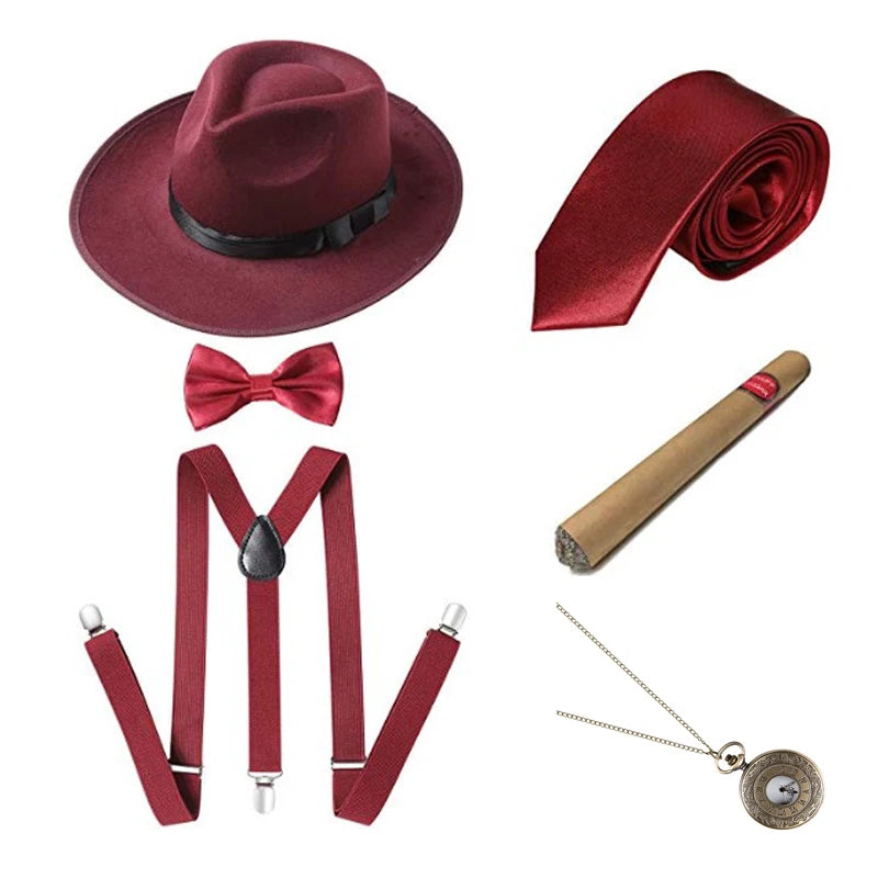 1920S Mens Great Gatsby Accessories Set Roaring 20s 30s Retro Gangster Costume tie