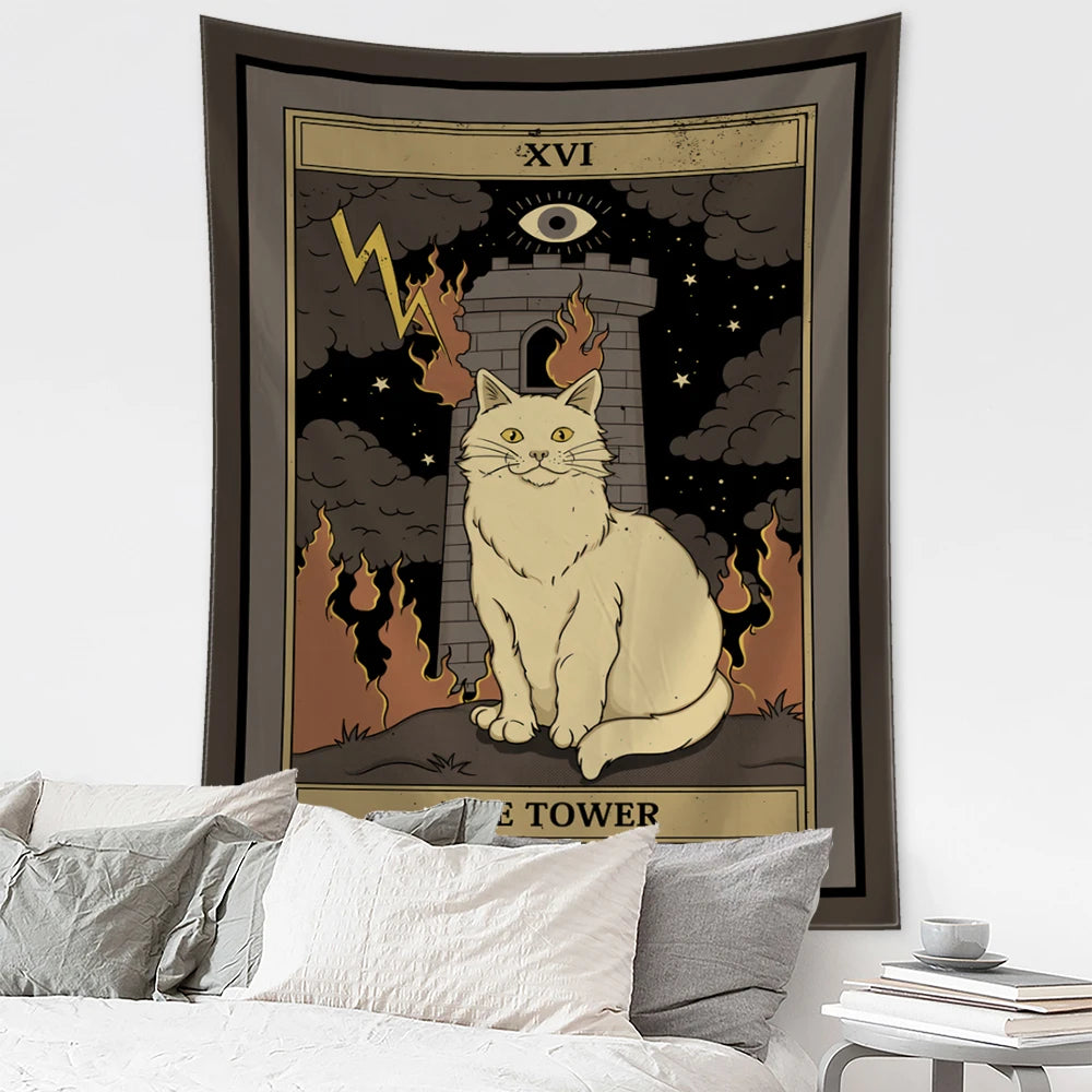 Mystical Cat Tarot Witchcraft Tapestry