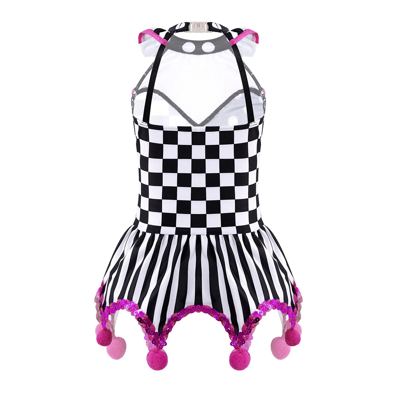 Girls Clown Costume Halloween Evil Jester Twisted Circus Ruffles Halter Tutu Dance Leotard Dress for Carnival - product image 2