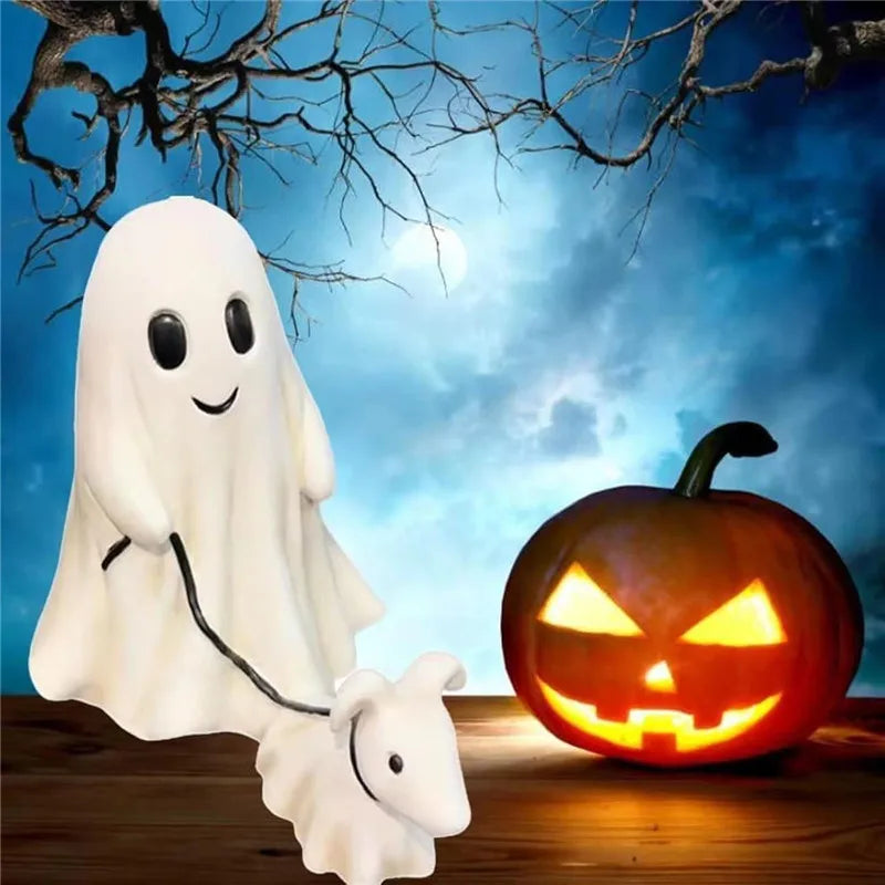 Halloween Ghost Walking Dog Statue