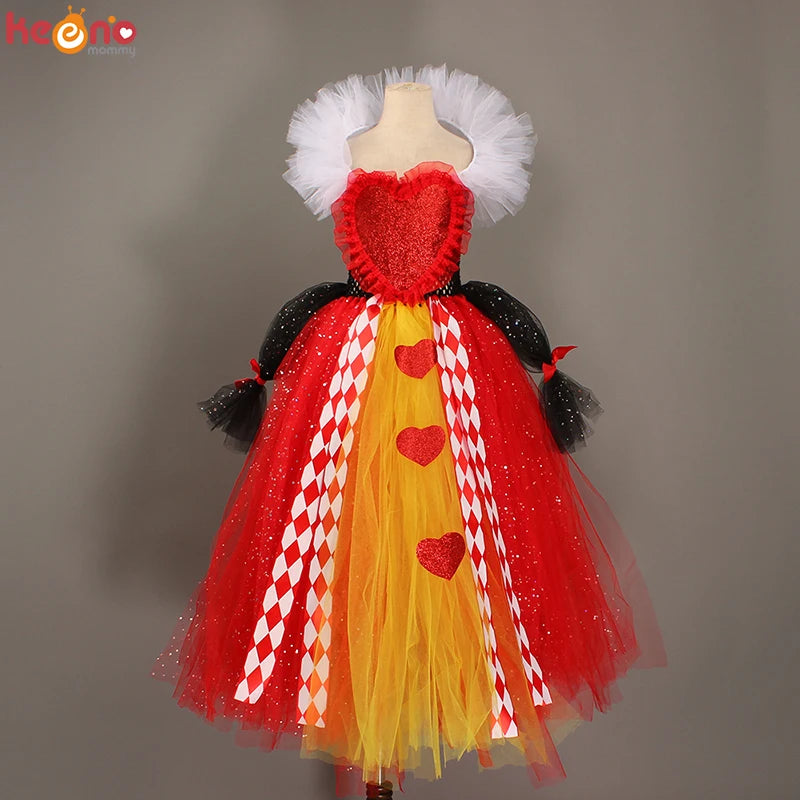 Girls Red Queen Wonderland Halloween Tutu Costume