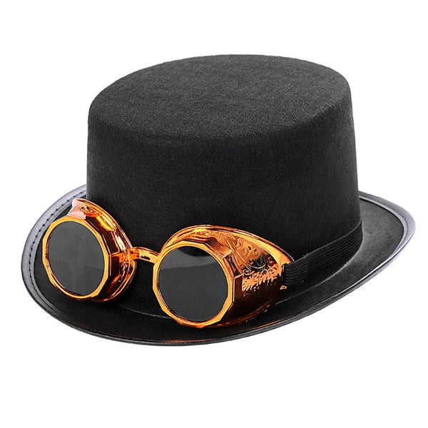 Victorian Steampunk Gothic Top Hat with Detachable Goggles Bowler Jazz Cap Halloween Cosplay Carnival Costume - product image 1