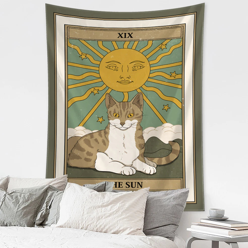 Mystical Cat Tarot Witchcraft Tapestry