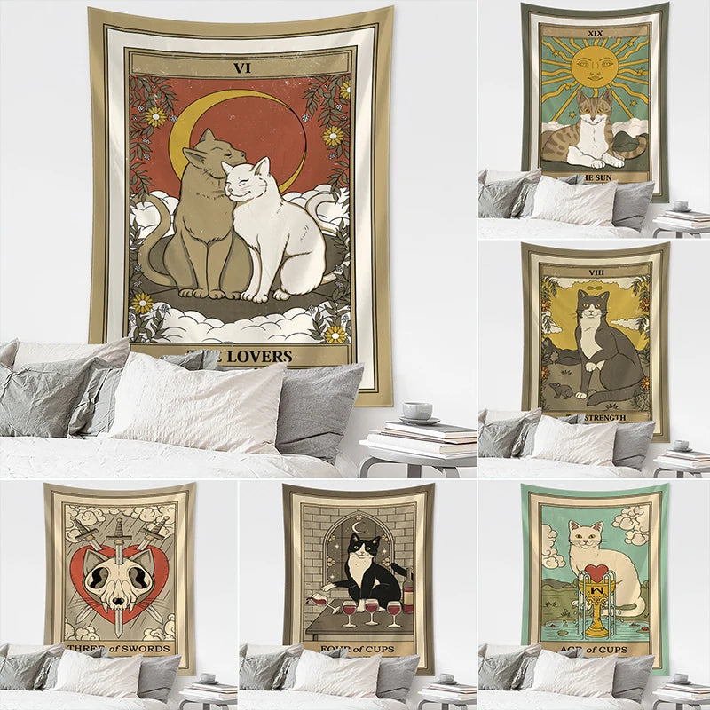 Mystical Cat Tarot Witchcraft Tapestry