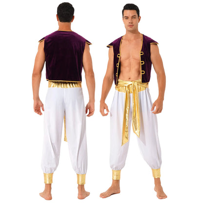 Men's Arabian Prince Mythical Aladdin Sequin Trim Waistcoat Belted Pants Costume - alternate view 11