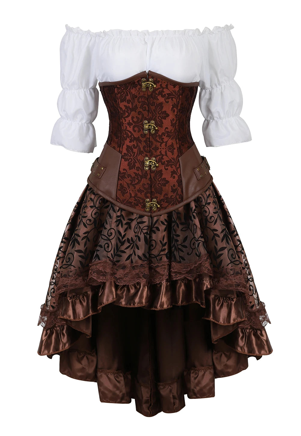 Steampunk Corset Dress Brown Pirate Costume Woman Skirt Plus Size Gothic Underbust