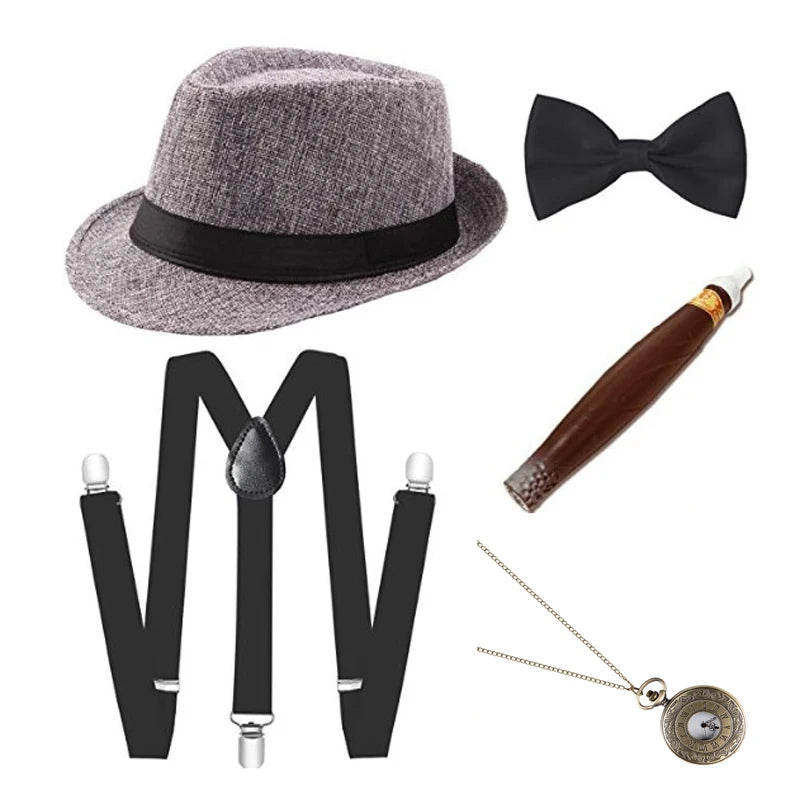 1920S Mens Great Gatsby Accessories Set Roaring 20s 30s Retro Gangster Costume tie