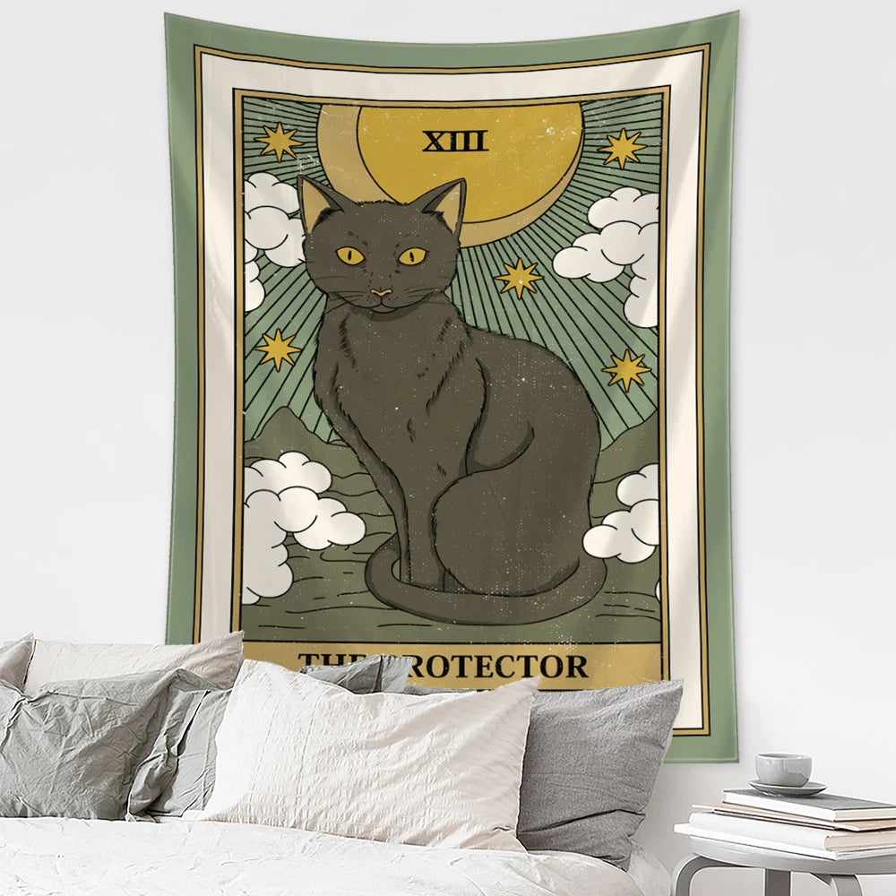 Mystical Cat Tarot Witchcraft Tapestry