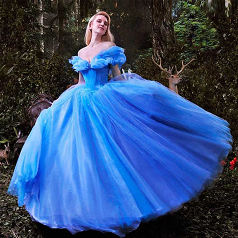 Halloween Women Movie Blue Fairytale Princess Sweetheart Luxury Wedding Dress Adult - product image 1