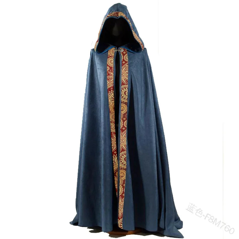 Medieval Women Men Vintage Gothic Hooded Cloak Coat Halloween Vampire Devil Wizard Cape - PURPLE / XL