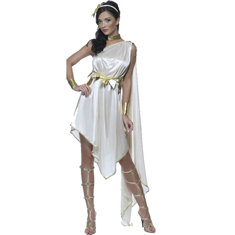 Lady Halloween Ancient Greek Goddess Athena Costume Asymmetrical Egyptian Robe Costume - View 5