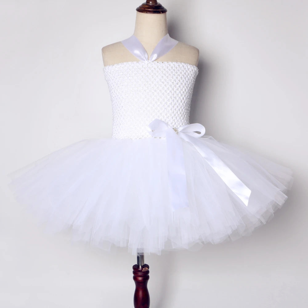 White Angel Costumes for Girls Princess Fairy Tutu Dress with Feather Wings Outfit
