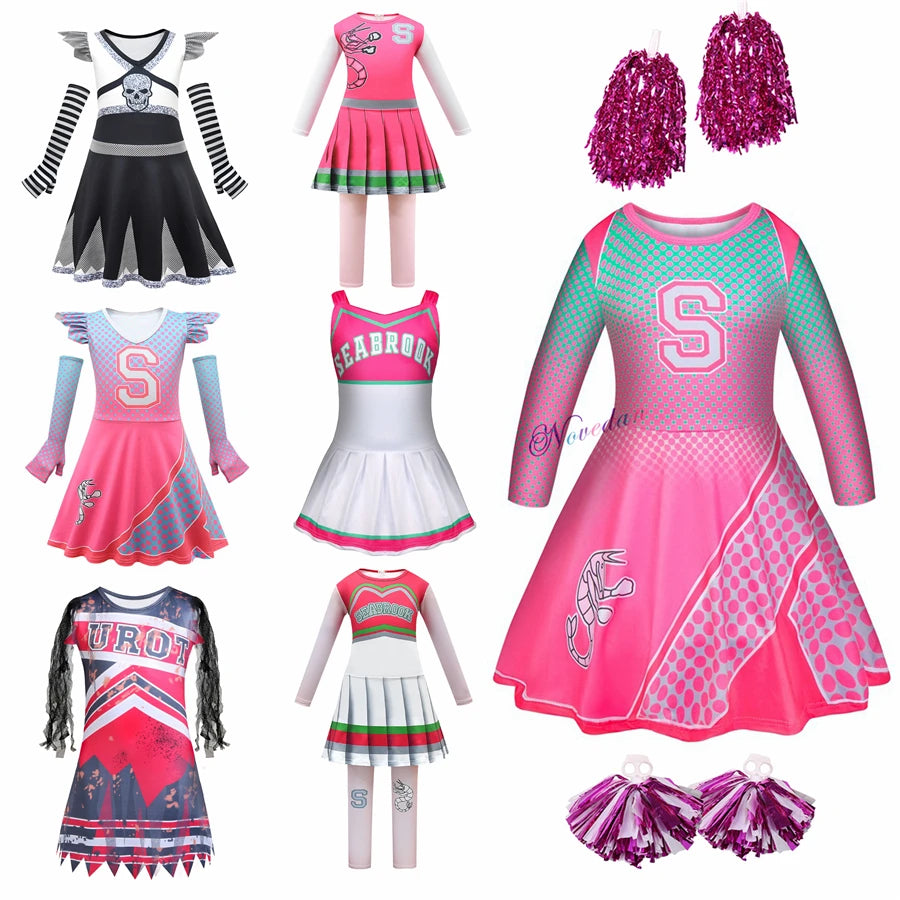 Girls Carnival Halloween Cheerleader Costume Cosplay Kids Zombie Addison Outfit Cheer Uniform Costume Clothes - product image 1
