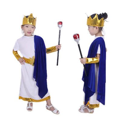 Blue White Greek God Costume Kids Halloween Costume Outfit Sea King Roman Mythology Prince - picture color / S
