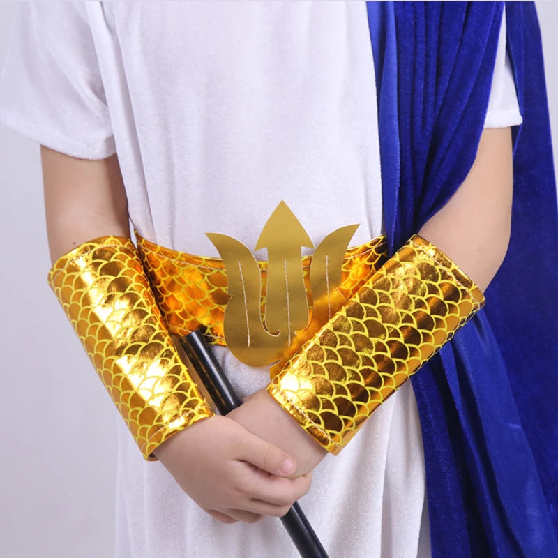 Blue White Greek God Costume Kids Halloween Costume Outfit Sea King Roman Mythology Prince - picture color / L