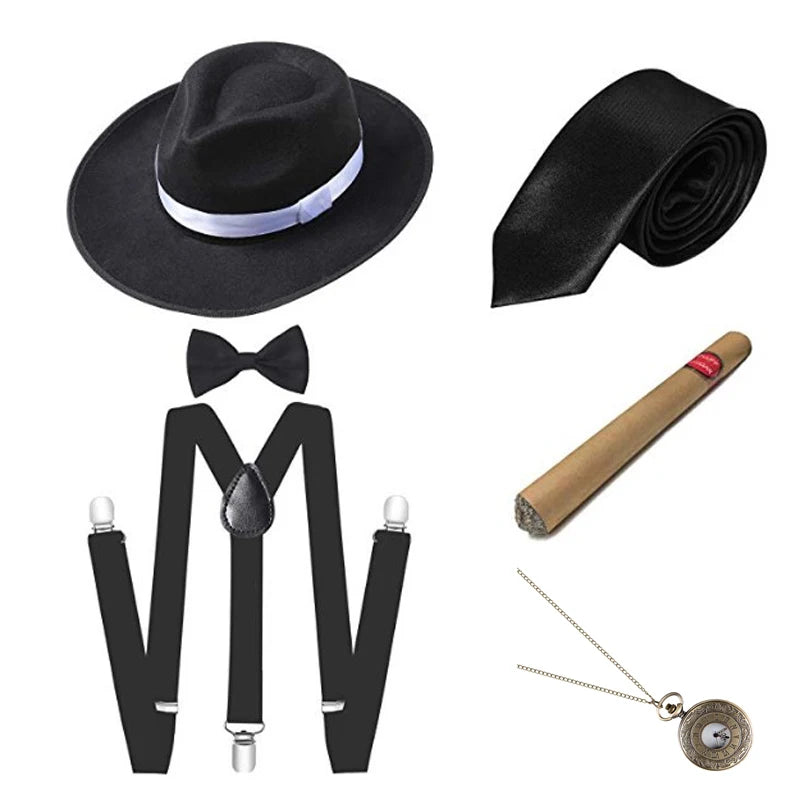1920S Mens Great Gatsby Accessories Set Roaring 20s 30s Retro Gangster Costume tie
