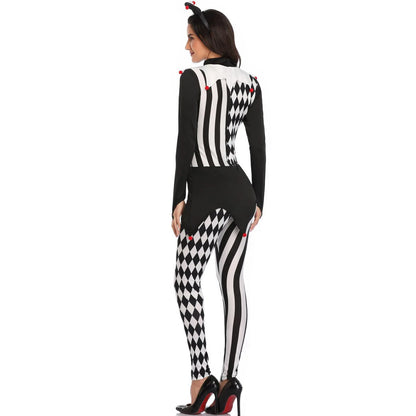 Women Killer Clown Costume Adult Costume Terror Clown Jumpsuits Halloween Scary White - View 6