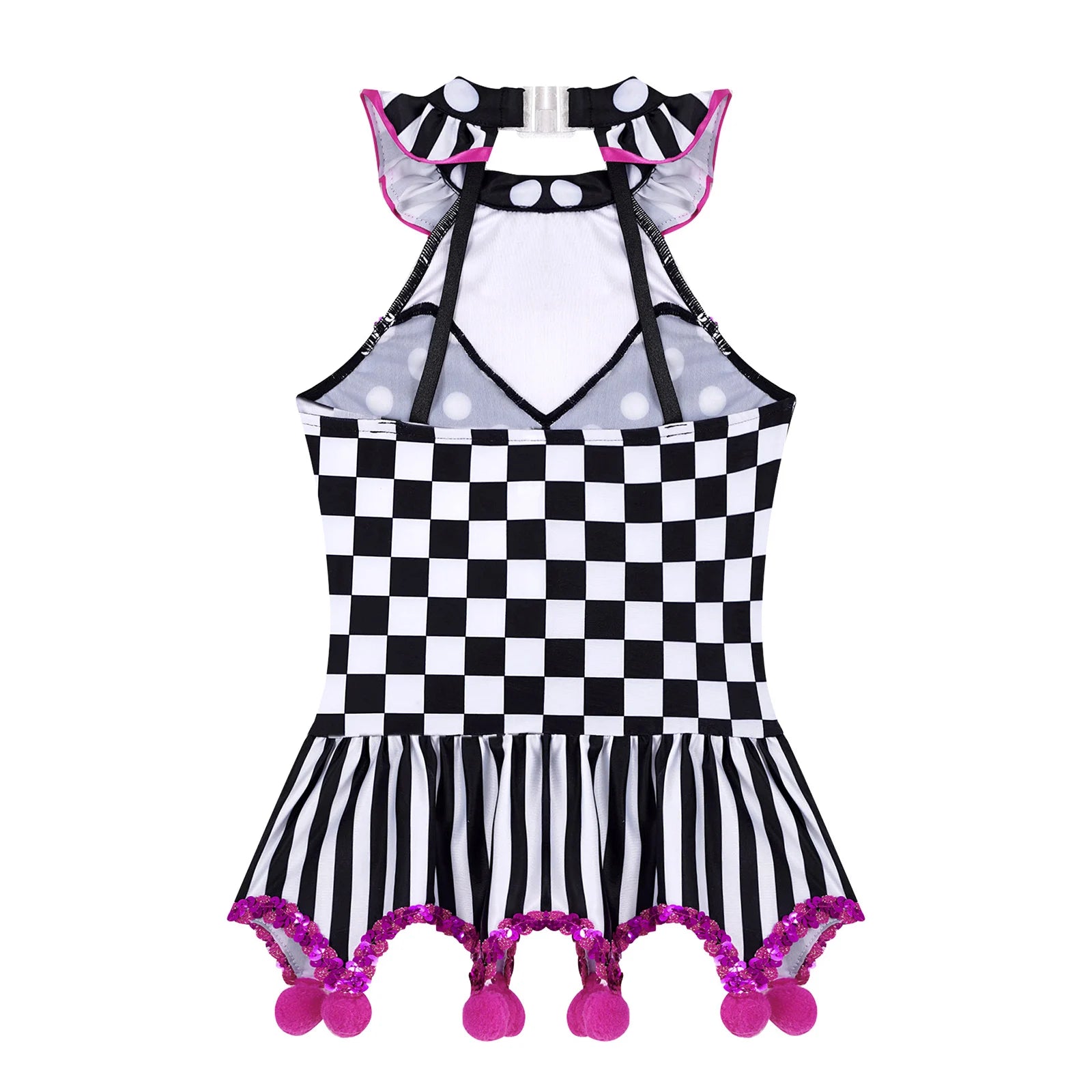 Girls Clown Costume Halloween Evil Jester Twisted Circus Ruffles Halter Tutu Dance Leotard Dress for Carnival - product image 4