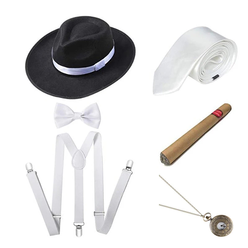 1920S Mens Great Gatsby Accessories Set Roaring 20s 30s Retro Gangster Costume tie