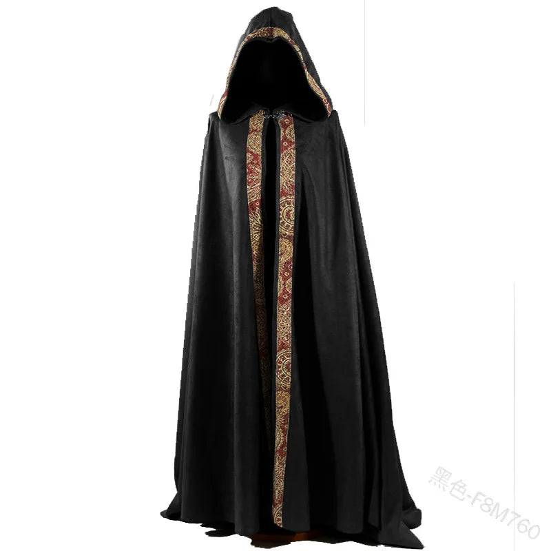 Medieval Women Men Vintage Gothic Hooded Cloak Coat Halloween Vampire Devil Wizard Cape - Red / XXXL