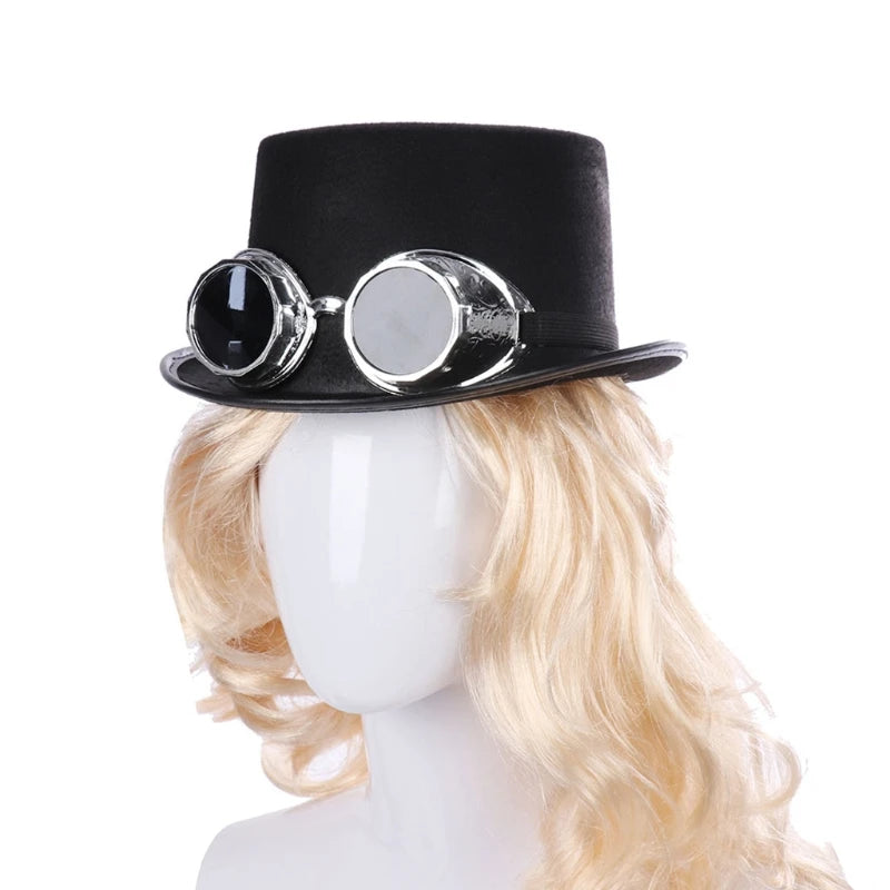 Victorian Steampunk Gothic Top Hat with Detachable Goggles Bowler Jazz Cap Halloween Cosplay Carnival Costume - product image 4
