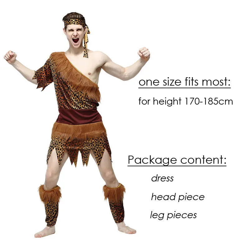 Adult Halloween Cosplay Costumes Indian Primitive Macho Caveman Costume for Men Women Purim Party Mardi Gras - product image 9