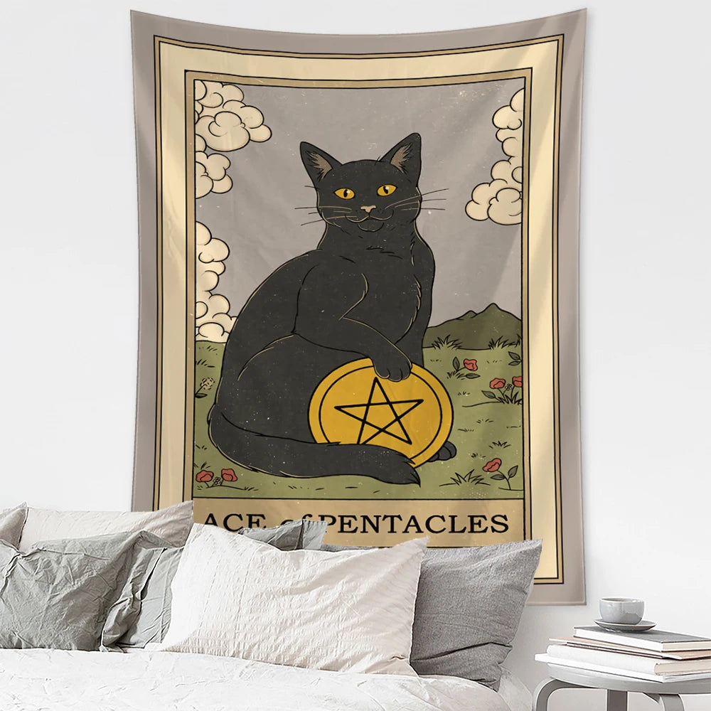 Mystical Cat Tarot Witchcraft Tapestry