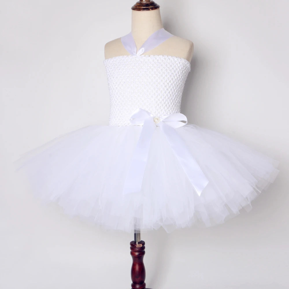 White Angel Costumes for Girls Princess Fairy Tutu Dress with Feather Wings Outfit