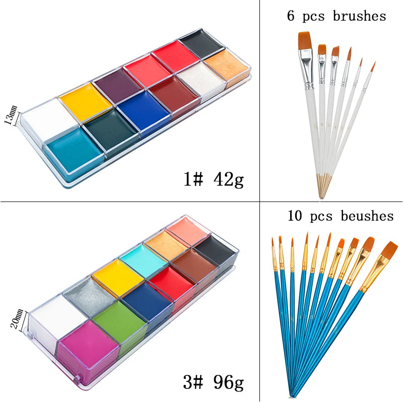 Paint Body Makeup Halloween Face Body Art 12/20 Colors Painting Kit with Brushes Safe Ingredient Available - product image 2