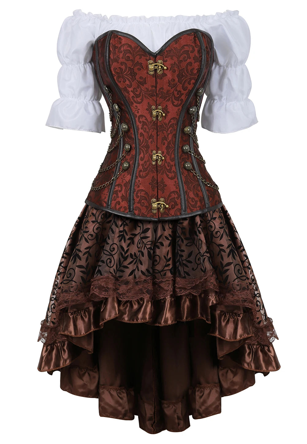 Steampunk Corset Dress Brown Pirate Costume Woman Skirt Plus Size Gothic Underbust