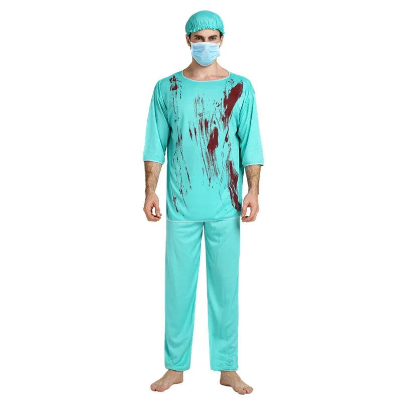 Scary Doctor Nurse Costume With False Blood For Halloween Adult Party