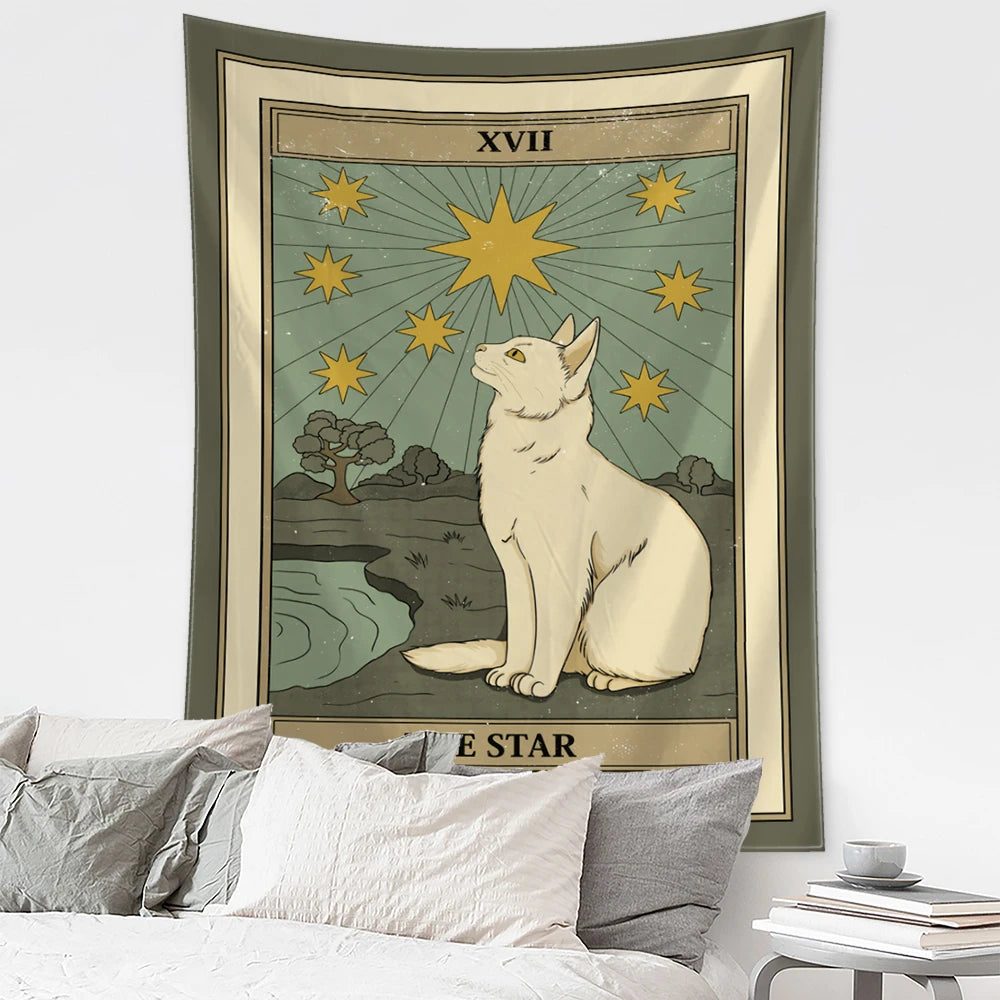 Mystical Cat Tarot Witchcraft Tapestry